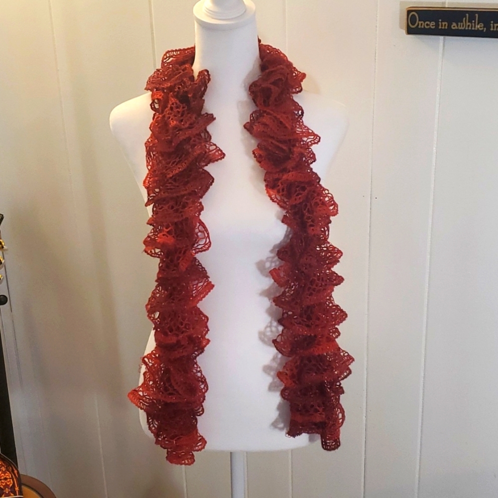 Light hand knit Scarf Shades of red ombre with sparkles ✨️